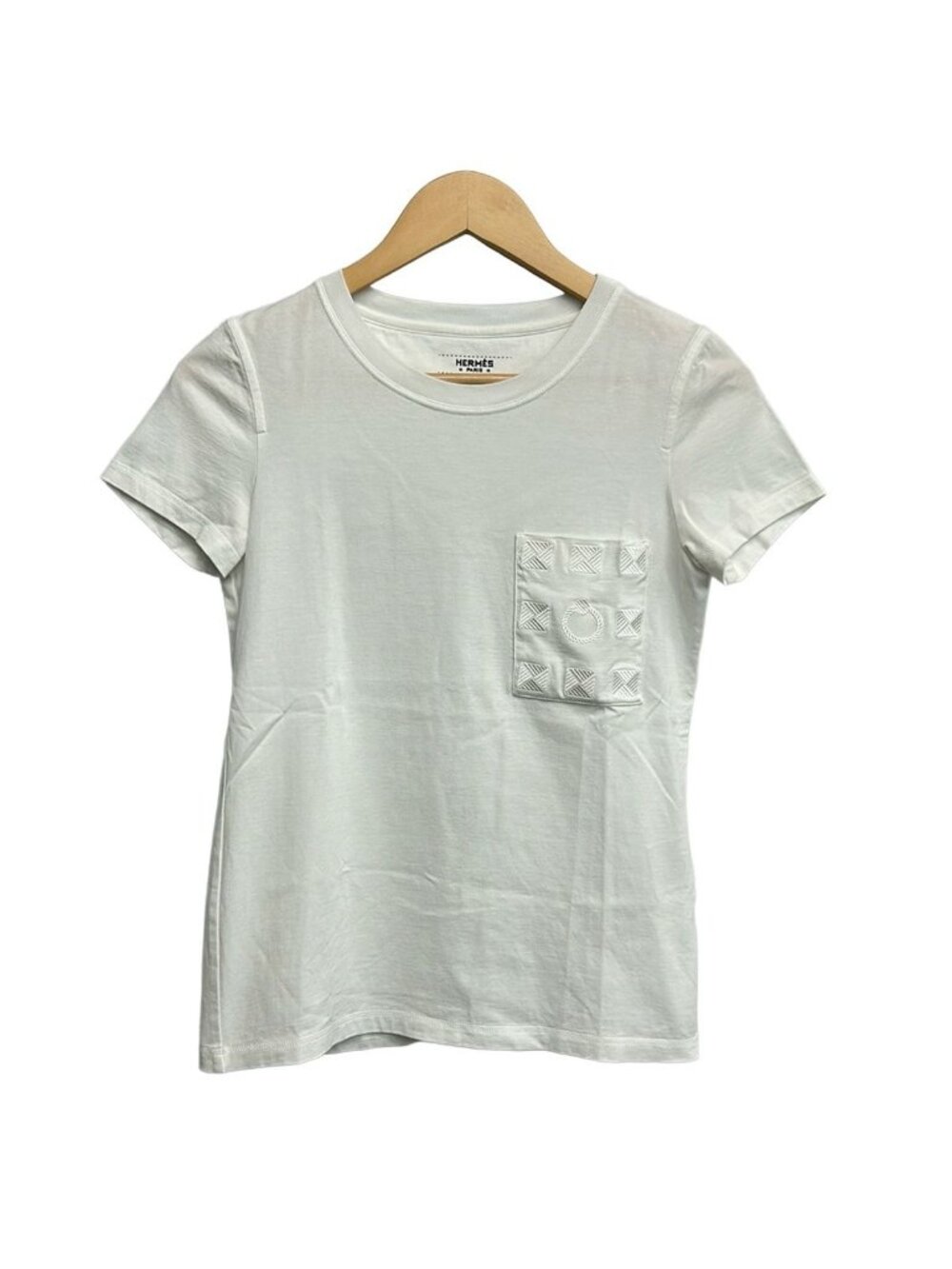 Hermes Short Sleeve T-Shirt S White Crew Neck Embroidery
